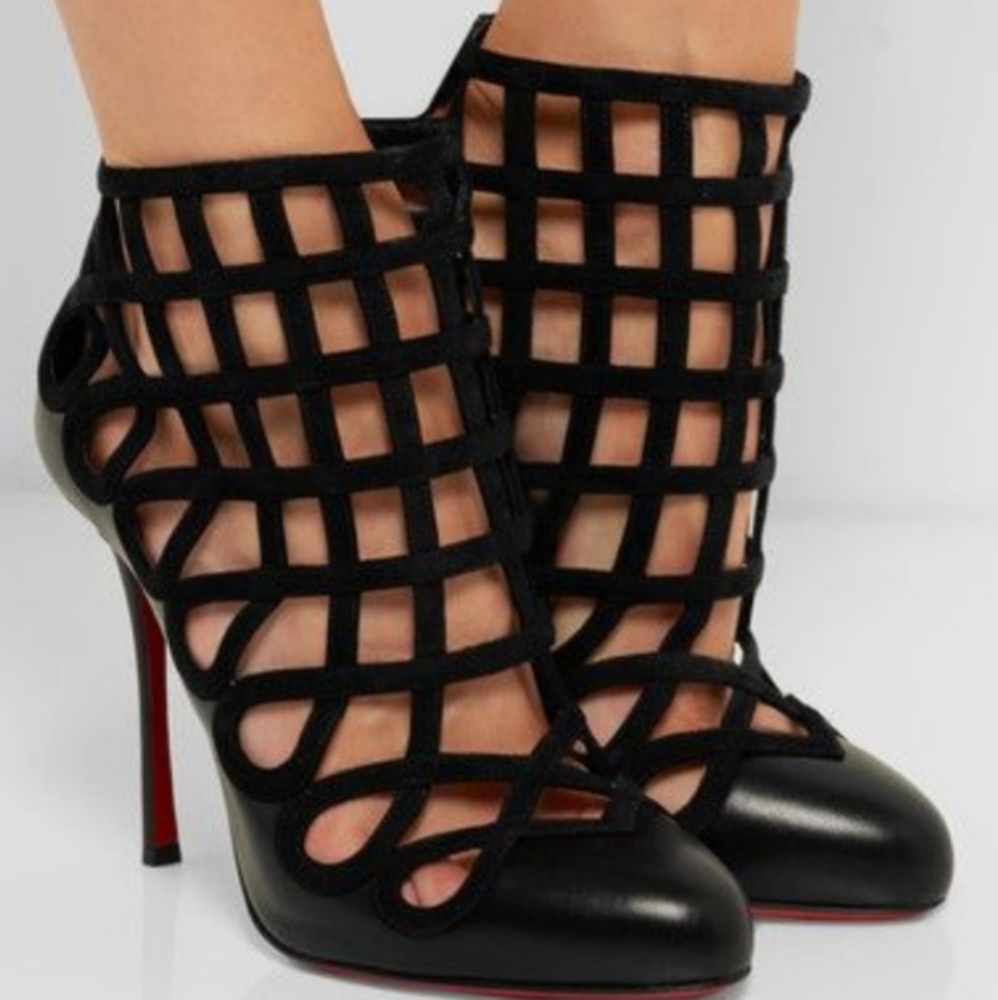 Christian Louboutin Cajaboot Loop Suede Caged Bootie Leather